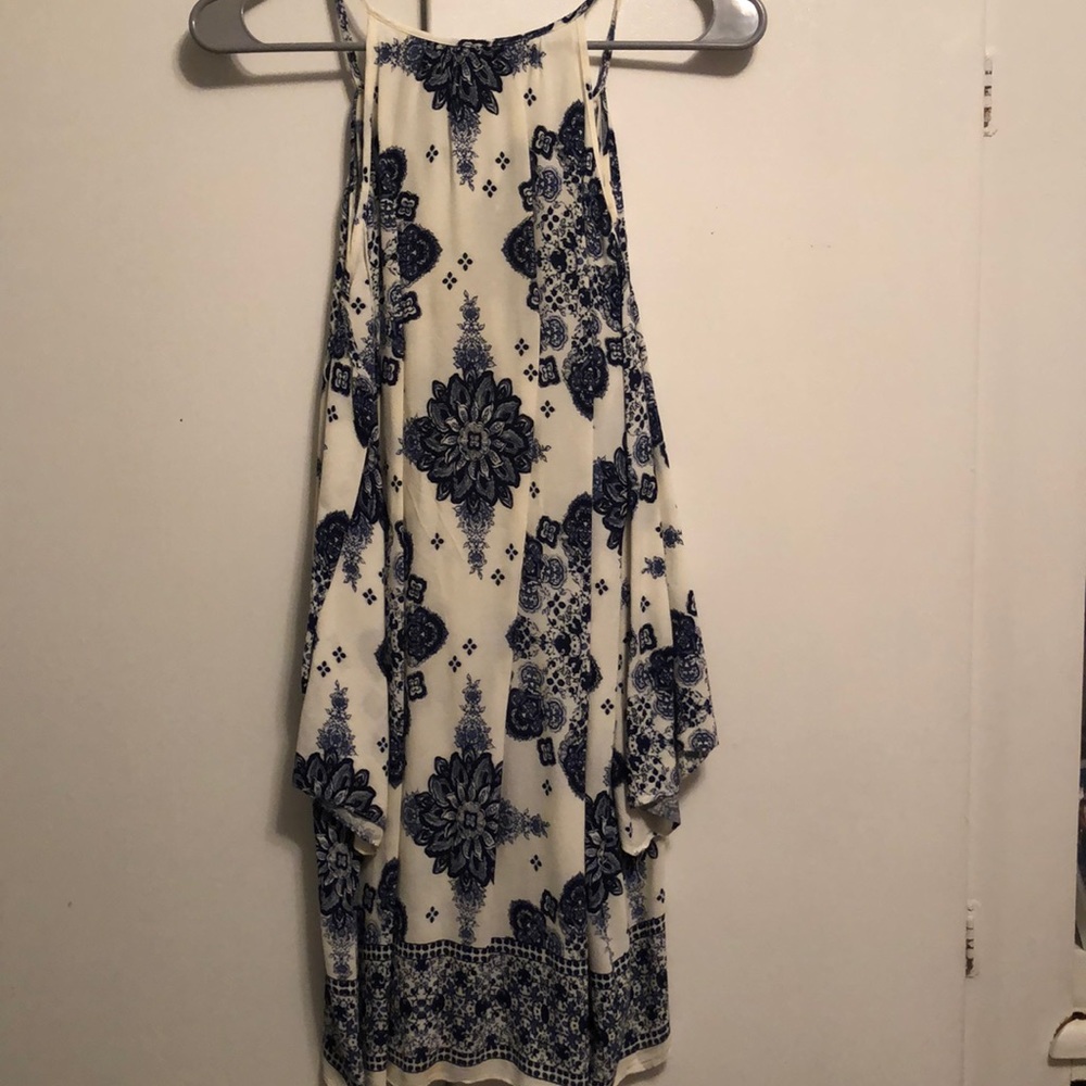 Floral Blue & White Forever21 Cold Shoulder Dress